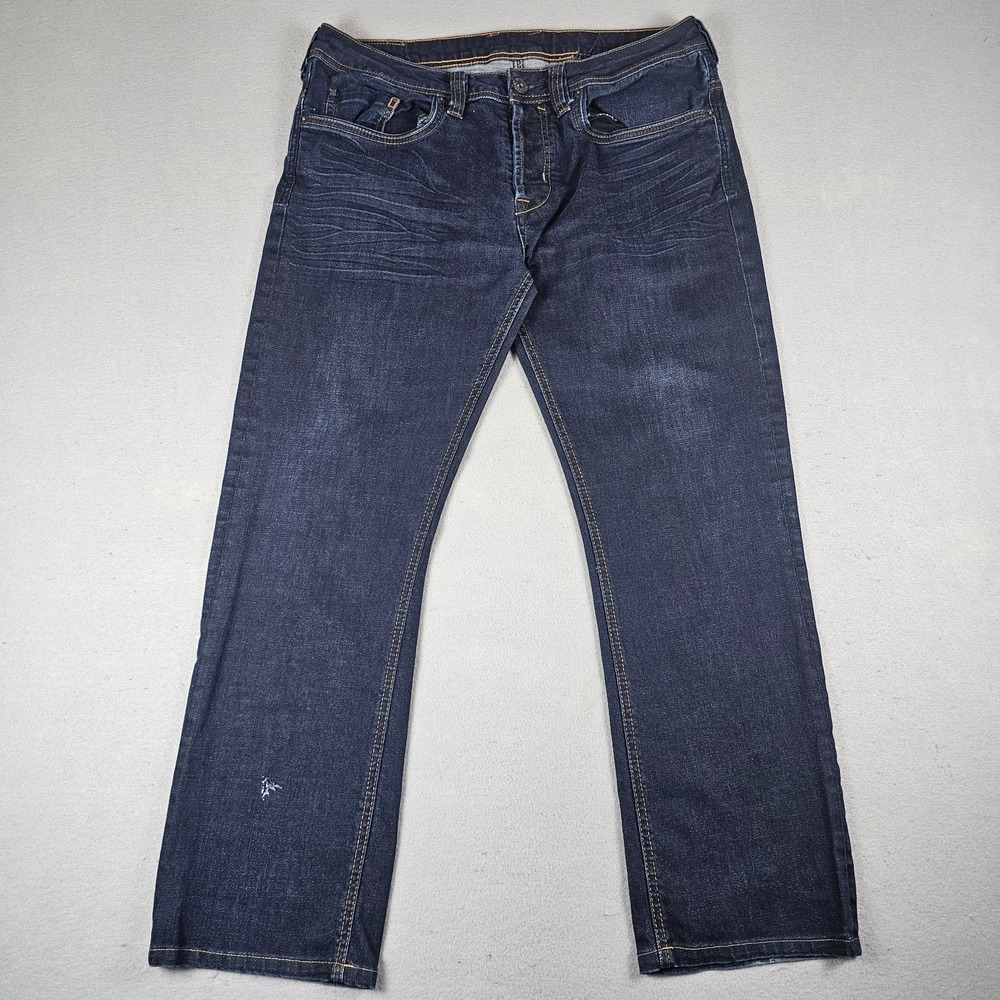 Buffalo David Bitton Evan-X Basic Jeans Mens 34x27 Blue Indigo Rinse Button Fly